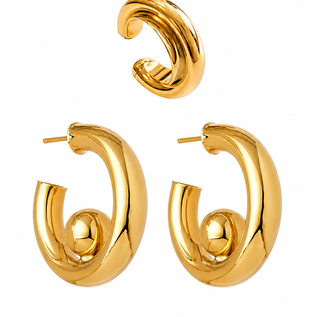 Kit de Brinco Liquid Metal Dourado com Argola e Ear Cuff