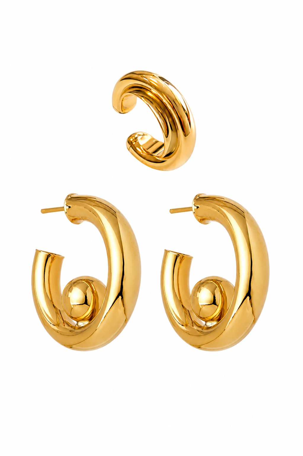 Kit de Brinco Liquid Metal Dourado com Argola e Ear Cuff