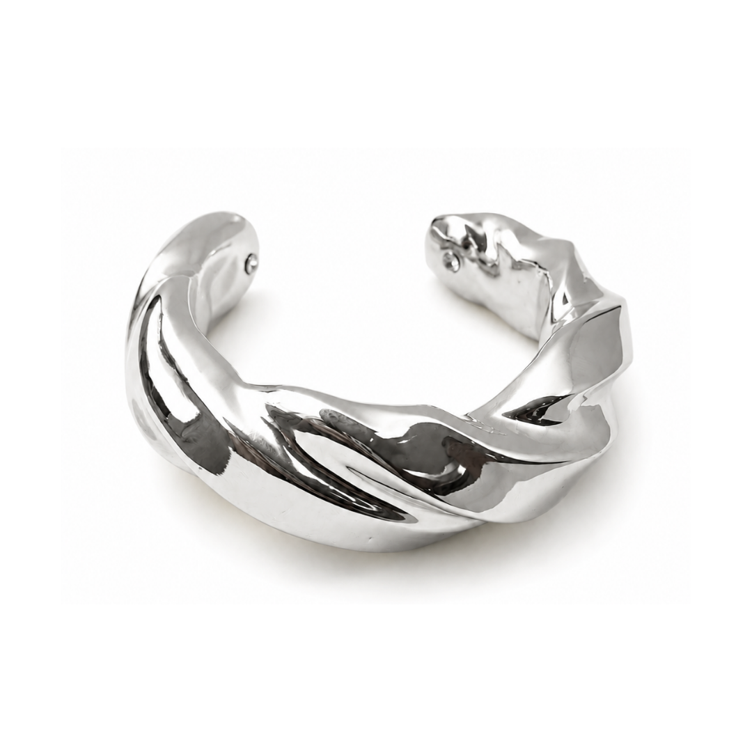 Bracelete Design Torção Prateado Eletroformação
