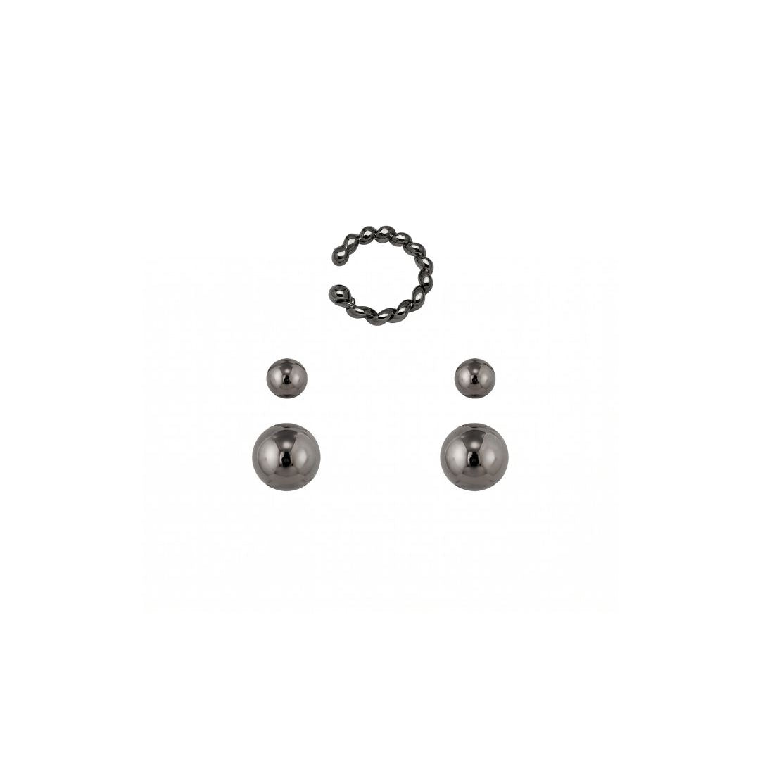 KIT DE BRINCOS CANOPLAS E EAR CUFF DESIGN GRAFITE