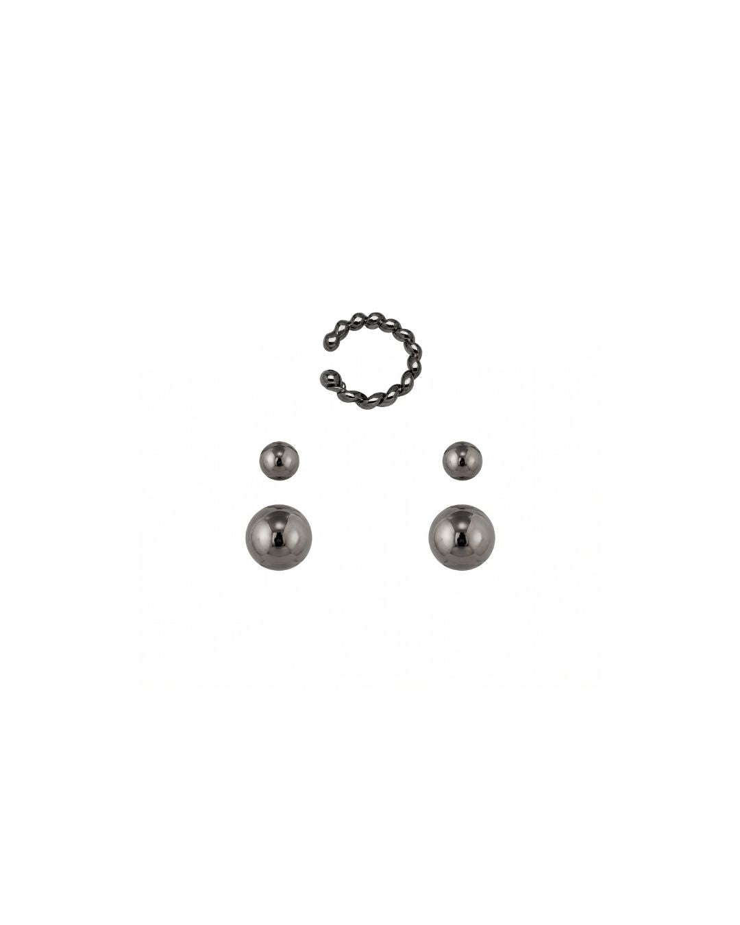 KIT DE BRINCOS CANOPLAS E EAR CUFF DESIGN GRAFITE