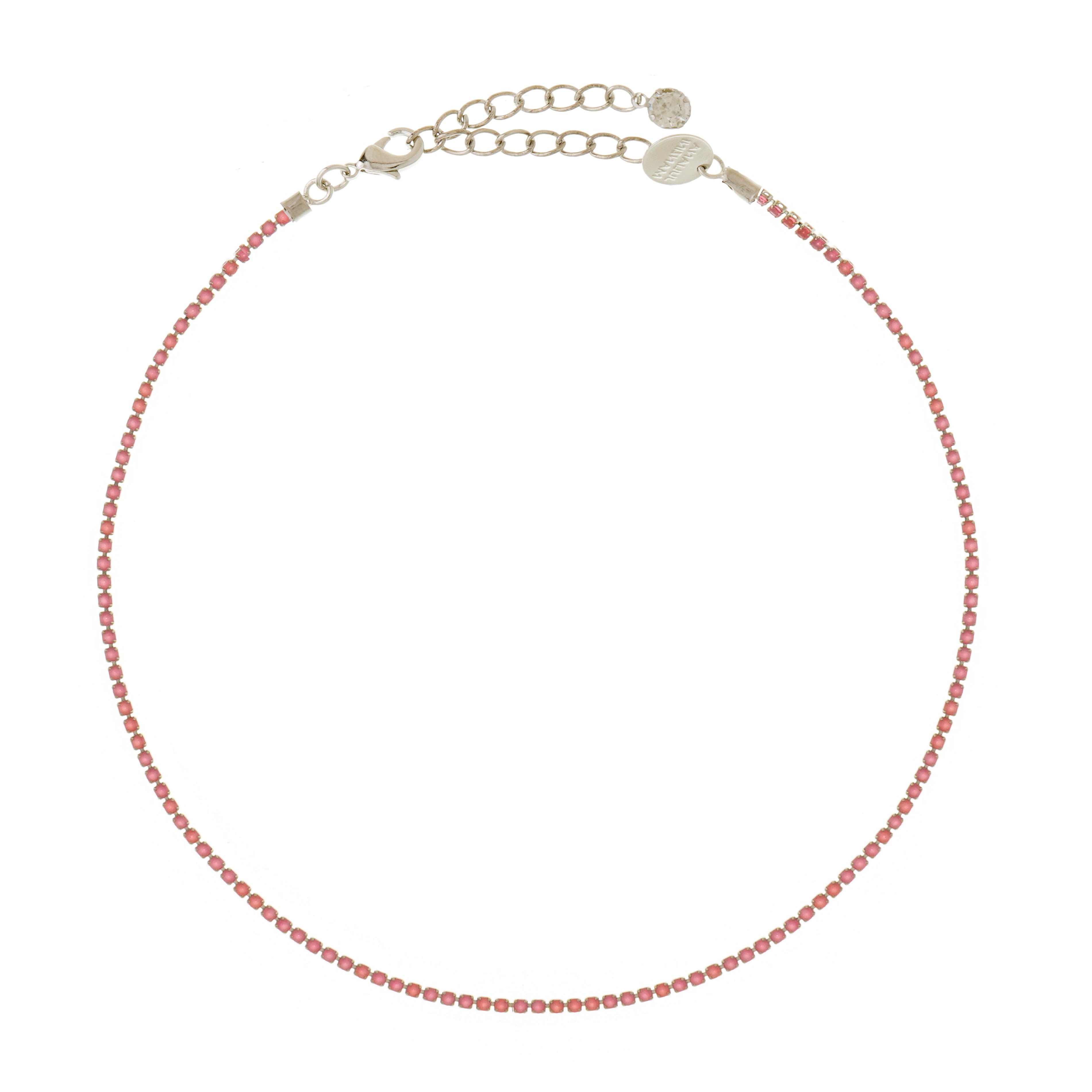COLAR CURTO STRASS PINK PRATEADO
