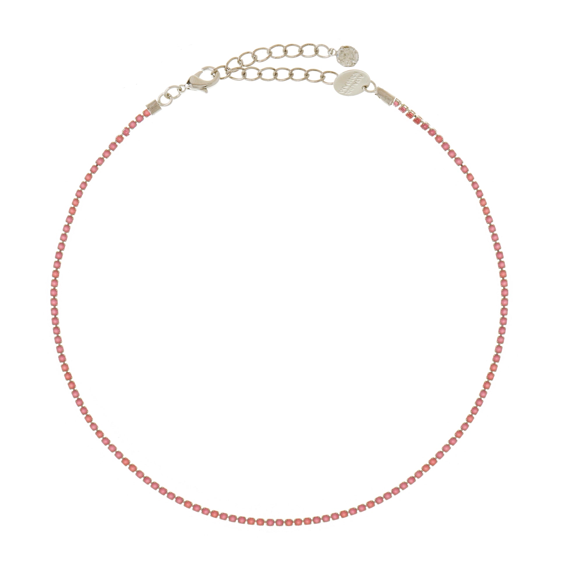 COLAR CURTO STRASS PINK PRATEADO