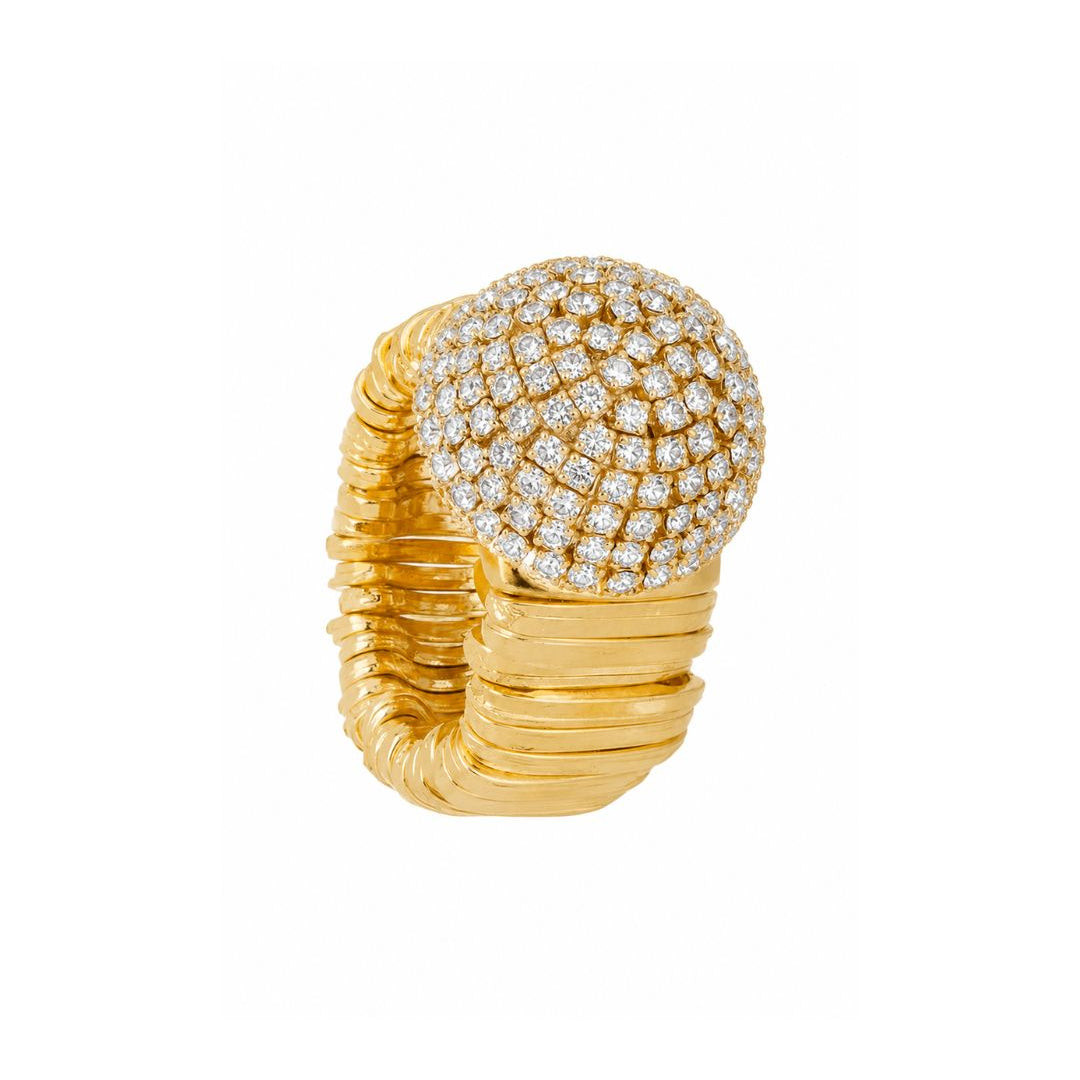 Anel Canopla Pequeno Dourado com Cristais